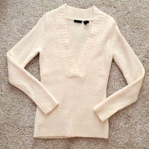 Deep v neck cream wool sweater